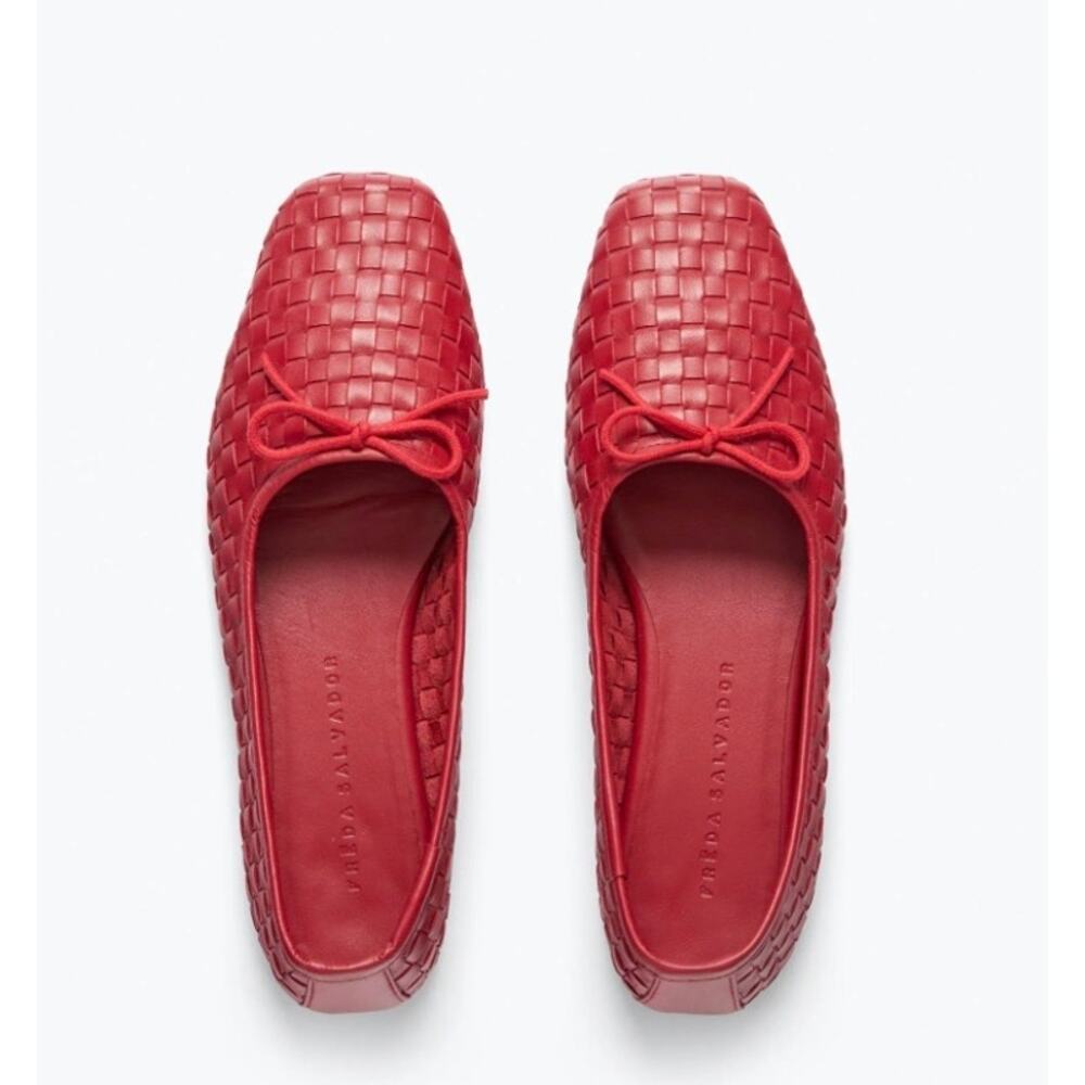 Freda Salvador Jada Square Toe Woven Ballet Flats Crimson Red 6.5 Leather Bow